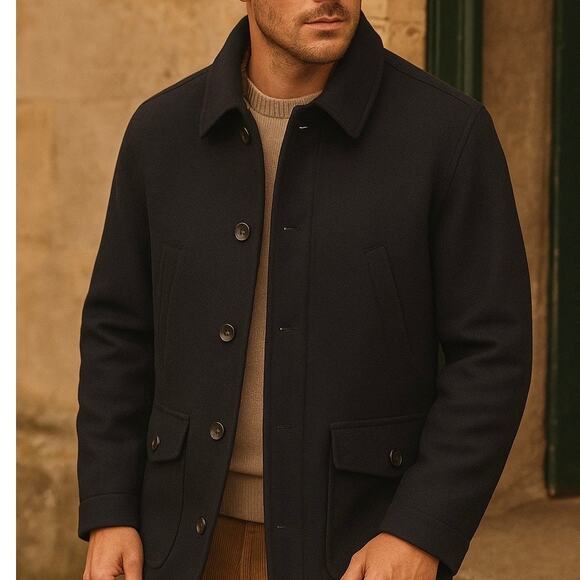 Brook Taverner Country Coat Wool Cashmere Navy Blue - Picture 1 of 10